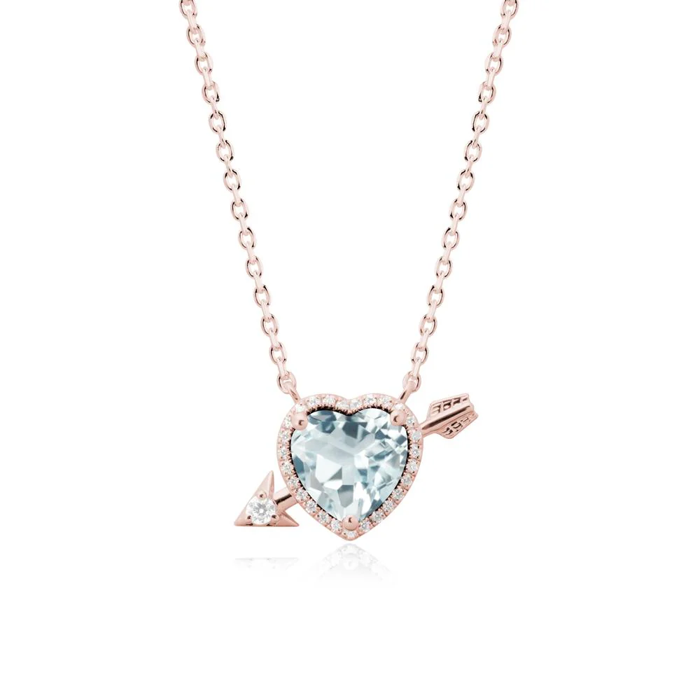 Halo Heart Shaped Aquamarine Pendant Necklace - Image 5