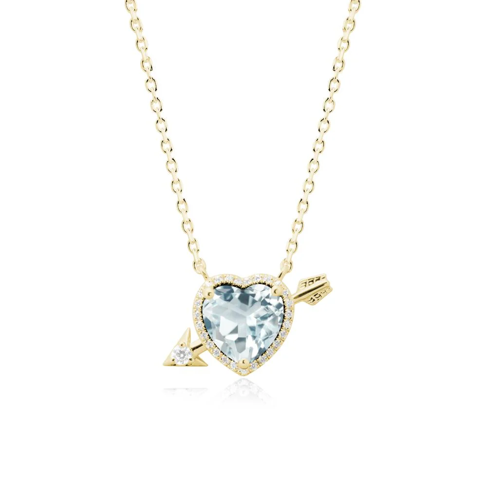 Halo Heart Shaped Aquamarine Pendant Necklace - Image 7