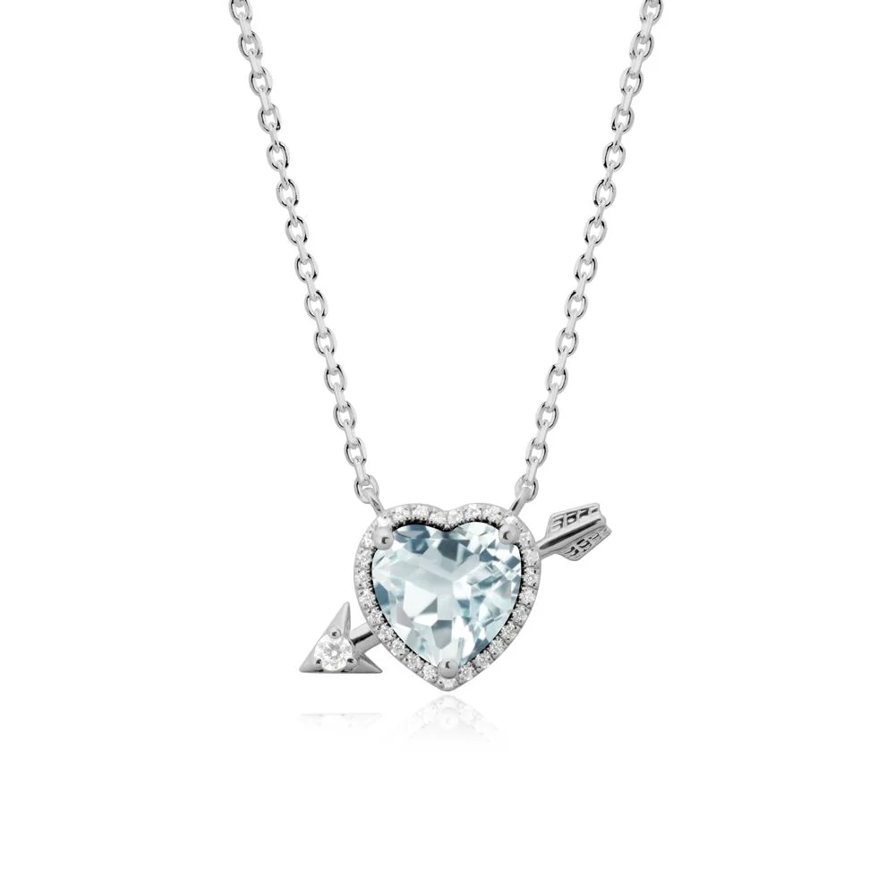 Halo Heart Shaped Aquamarine Pendant Necklace - Image 8