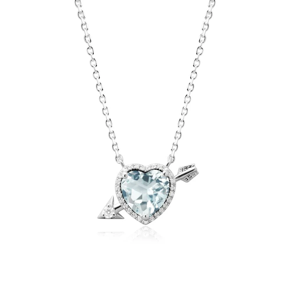 Halo Heart Shaped Aquamarine Pendant Necklace - Image 9