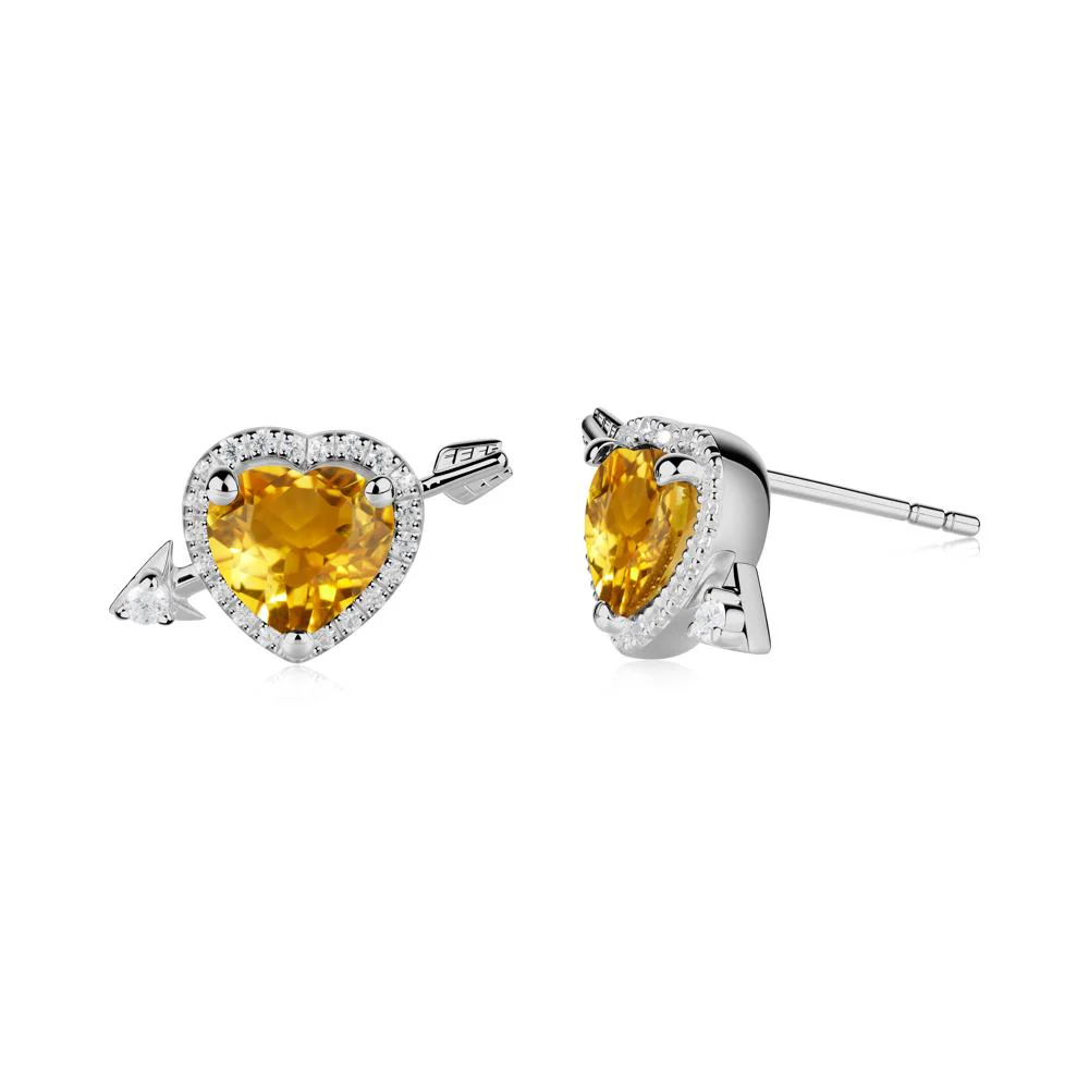 Halo Heart Shaped Citrine Stud Earrings - Image 2