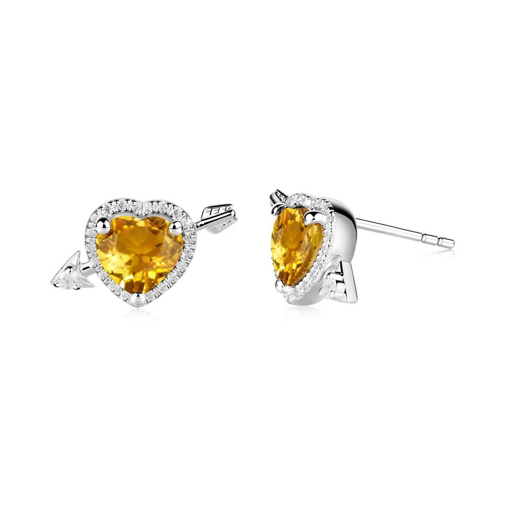 Halo Heart Shaped Citrine Stud Earrings - Image 4