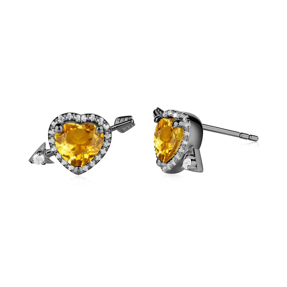 Halo Heart Shaped Citrine Stud Earrings - Image 6