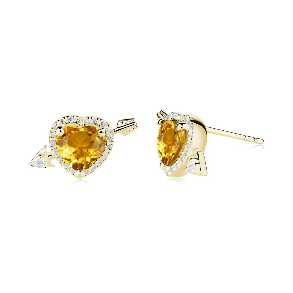 Halo Heart Shaped Citrine Stud Earrings - Image 7