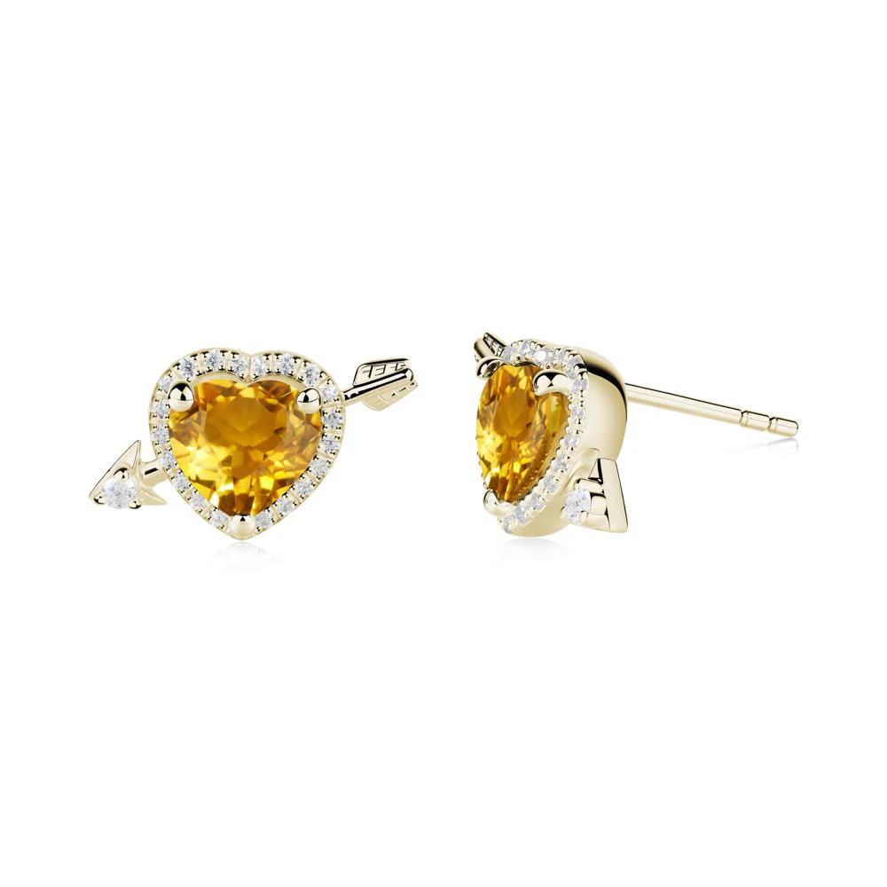 Halo Heart Shaped Citrine Stud Earrings - Image 8
