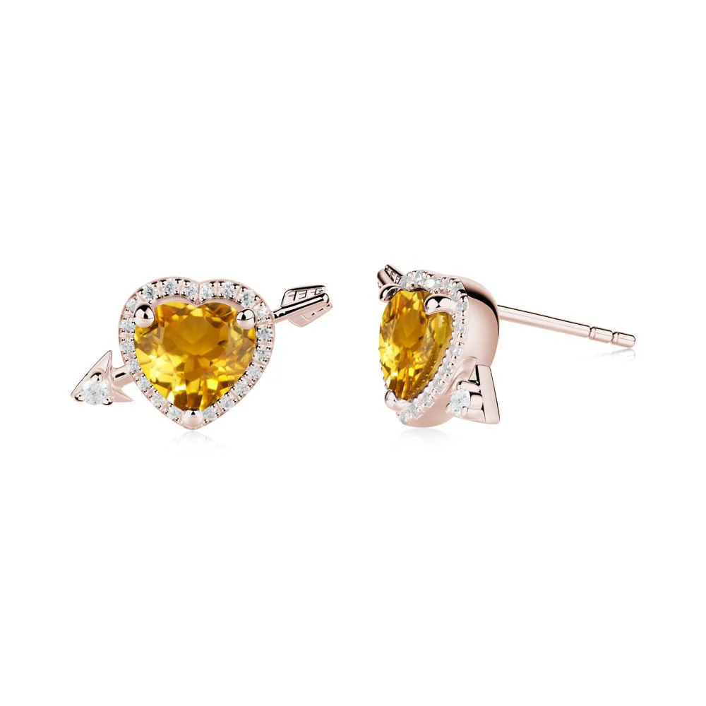 Halo Heart Shaped Citrine Stud Earrings - Image 9