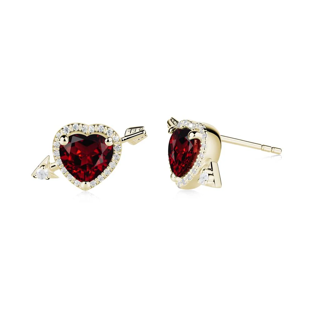 Halo Heart Shaped Garnet Stud Earrings