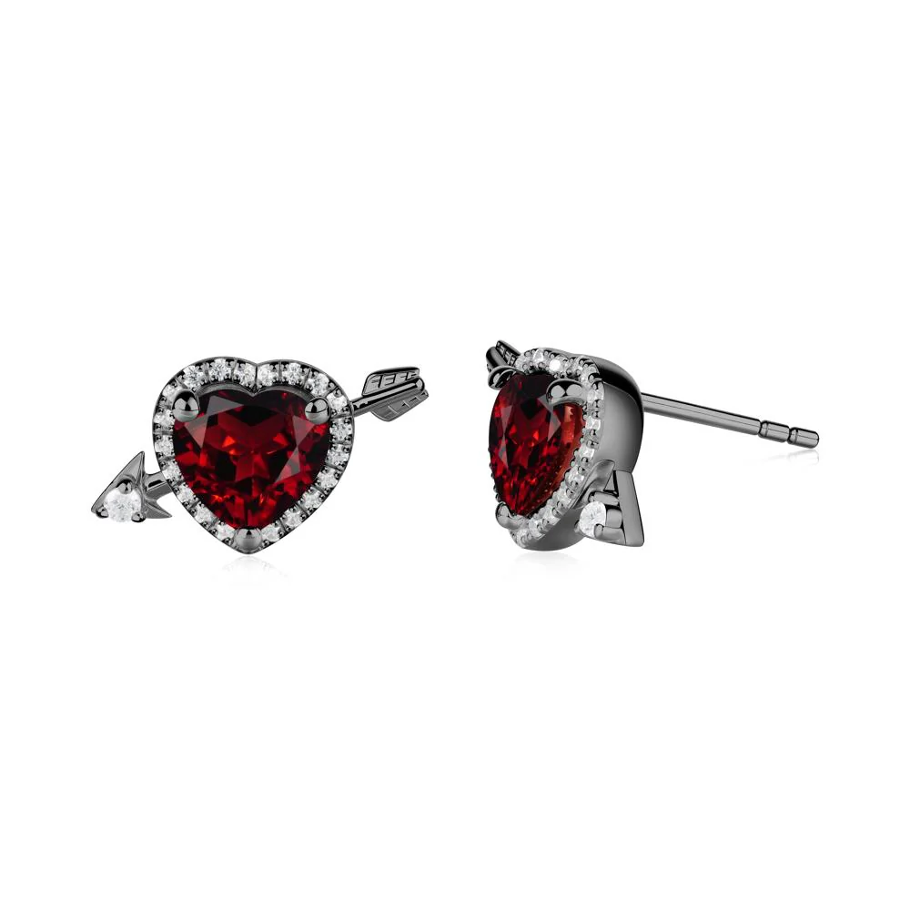 Halo Heart Shaped Garnet Stud Earrings - Image 2