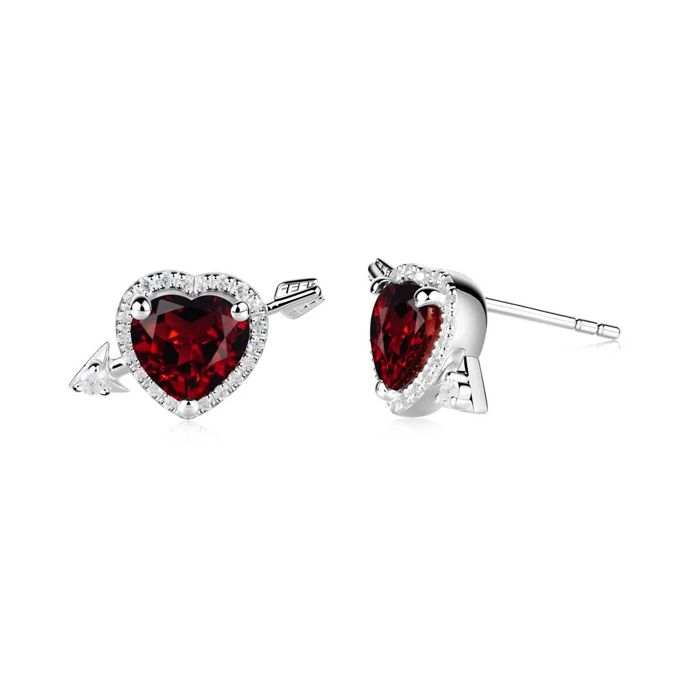Halo Heart Shaped Garnet Stud Earrings - Image 5