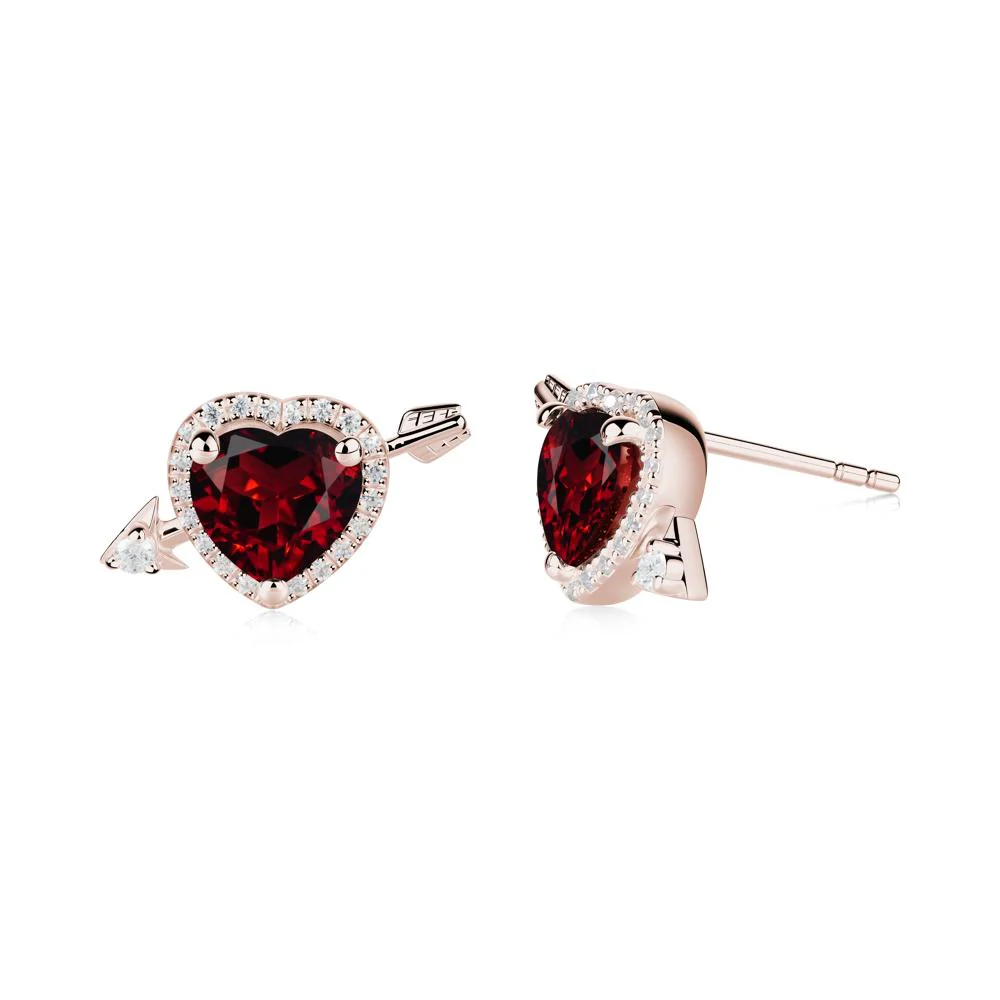 Halo Heart Shaped Garnet Stud Earrings - Image 6