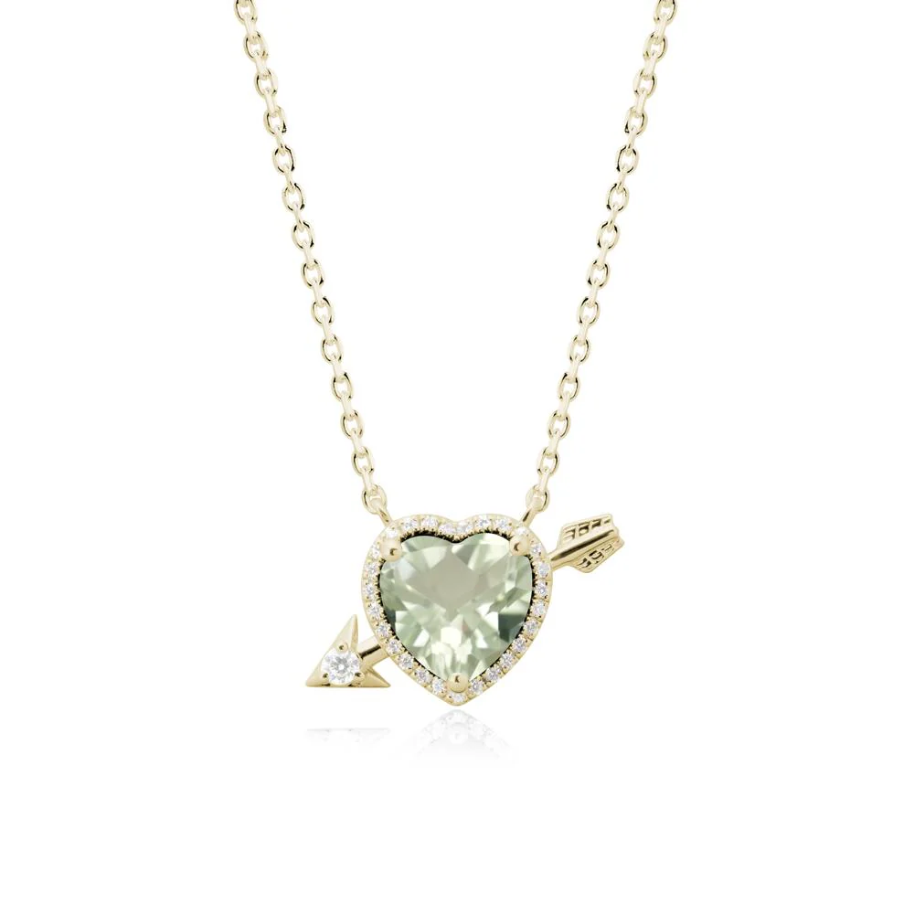 Halo Heart Shaped Green Amethyst Pendant Necklace