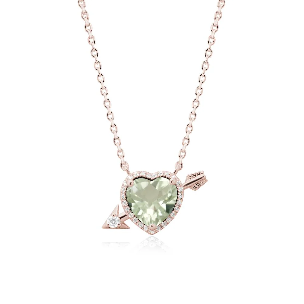 Halo Heart Shaped Green Amethyst Pendant Necklace - Image 2