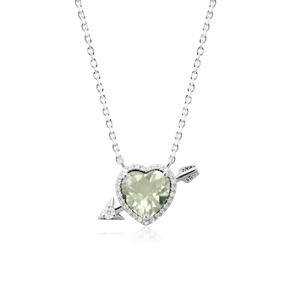 Halo Heart Shaped Green Amethyst Pendant Necklace - Image 3