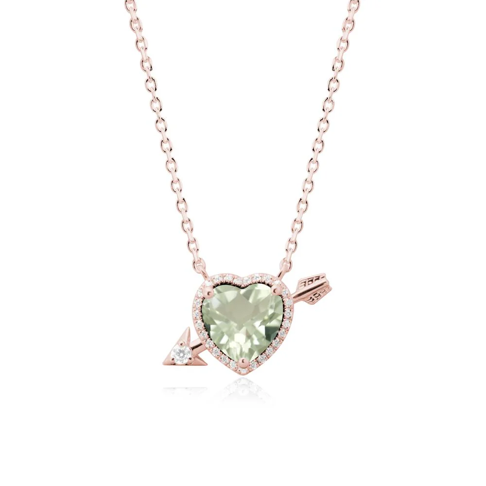 Halo Heart Shaped Green Amethyst Pendant Necklace - Image 4