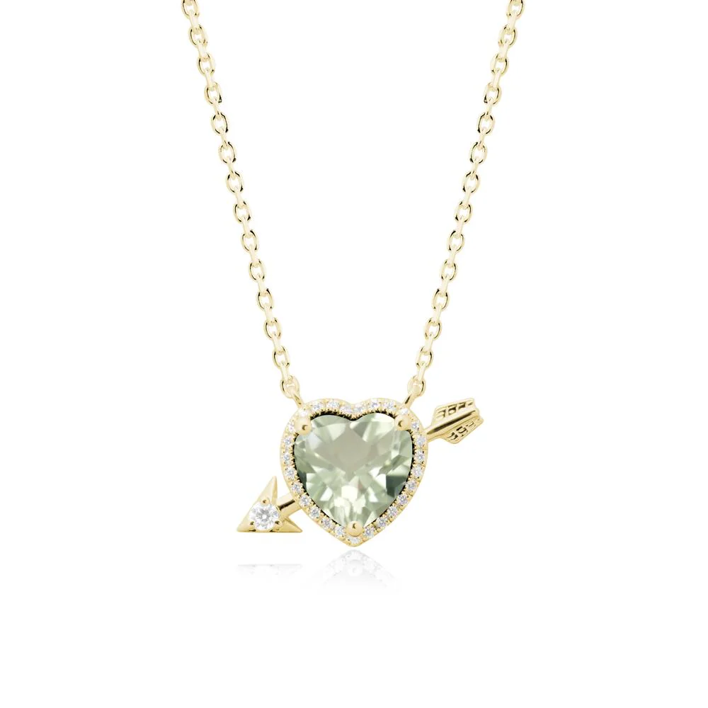 Halo Heart Shaped Green Amethyst Pendant Necklace - Image 6