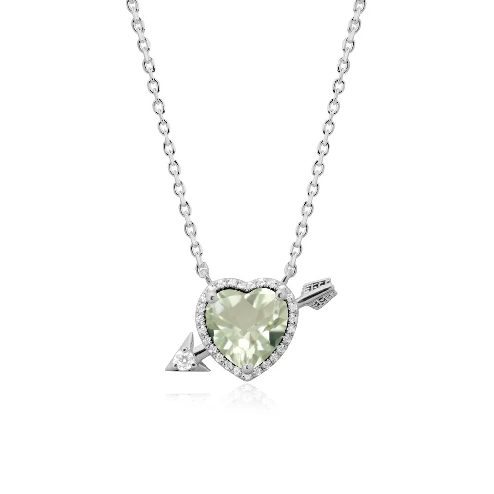 Halo Heart Shaped Green Amethyst Pendant Necklace - Image 8