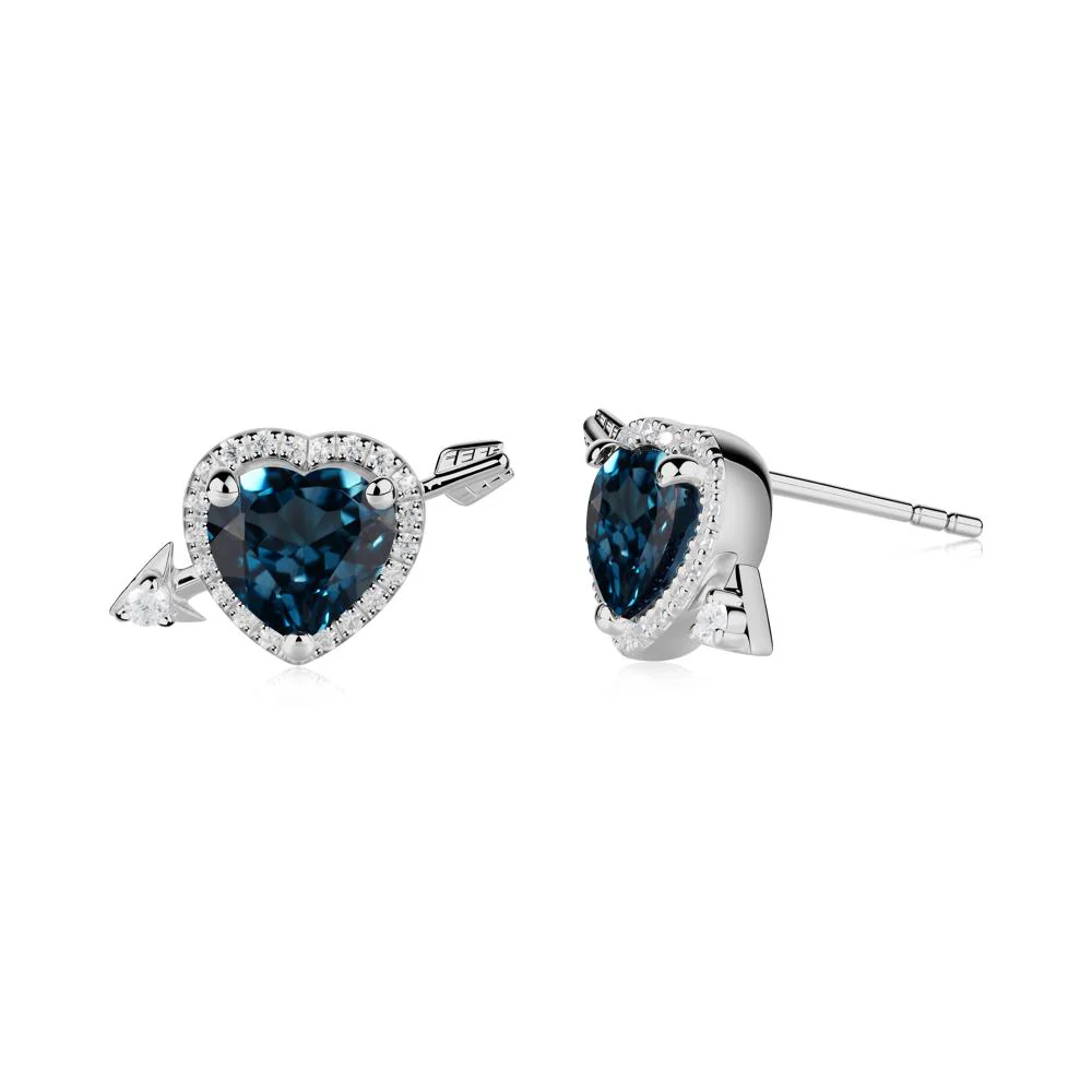 Halo Heart Shaped London Blue Topaz Stud Earrings