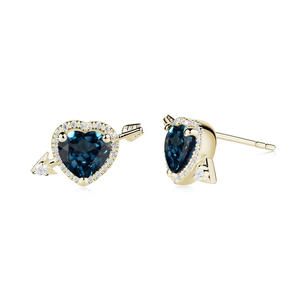 Halo Heart Shaped London Blue Topaz Stud Earrings - Image 5