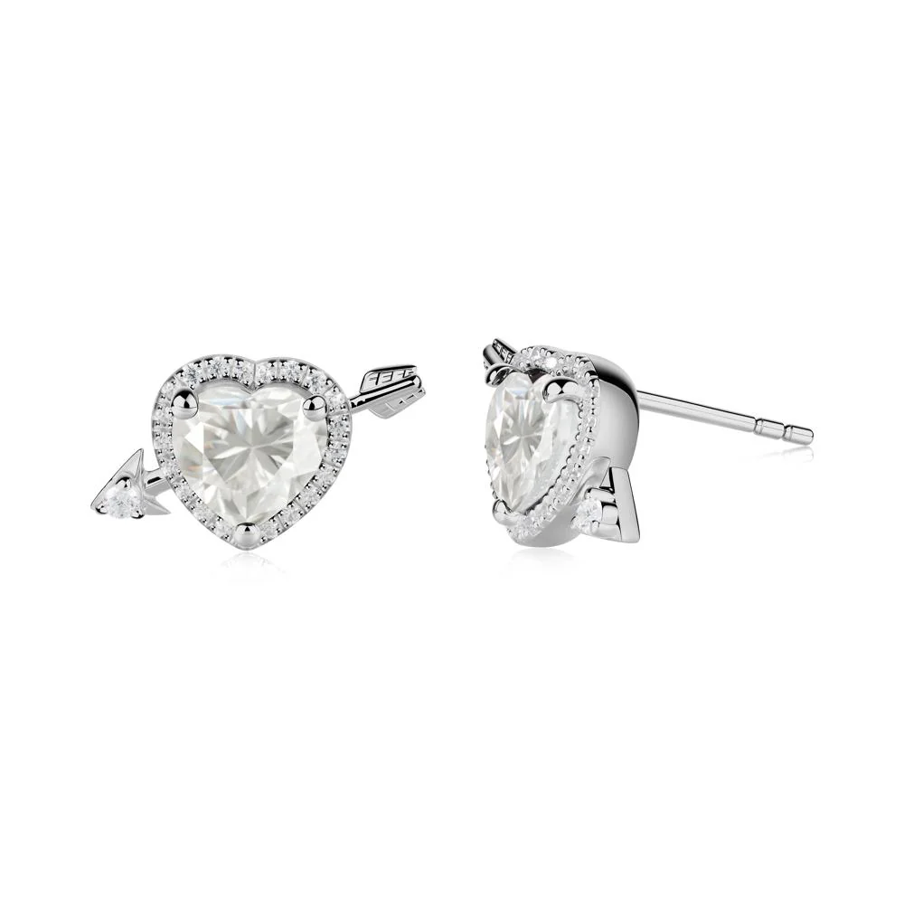 Halo Heart Shaped Moissanite Stud Earrings - Image 3