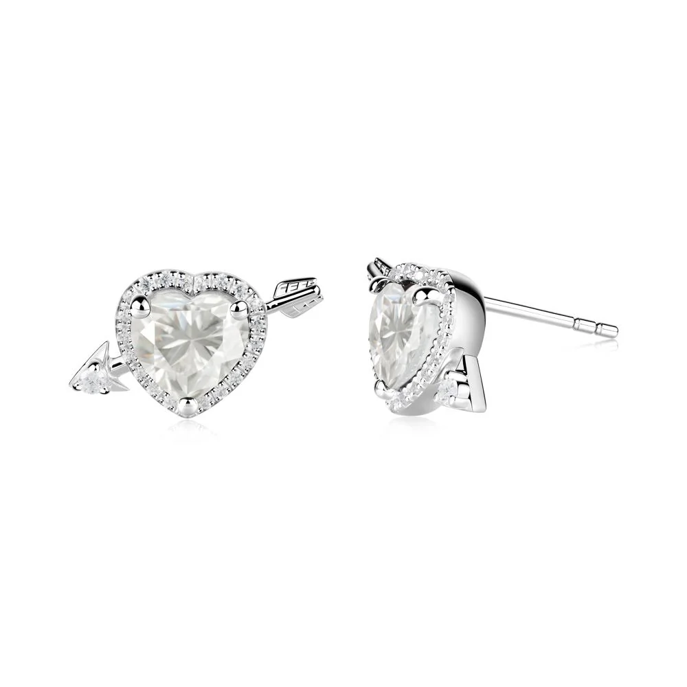Halo Heart Shaped Moissanite Stud Earrings - Image 9
