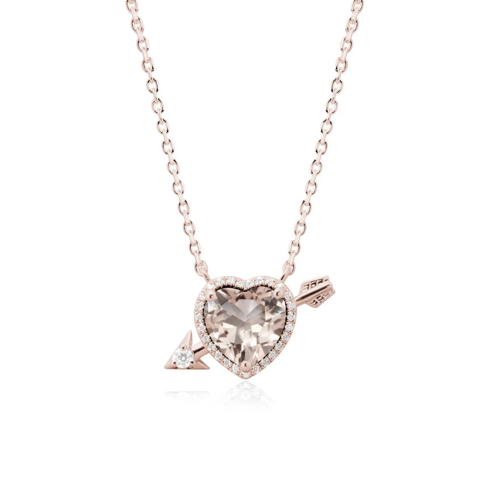Halo Heart Shaped Morganite Pendant Necklace - Image 2