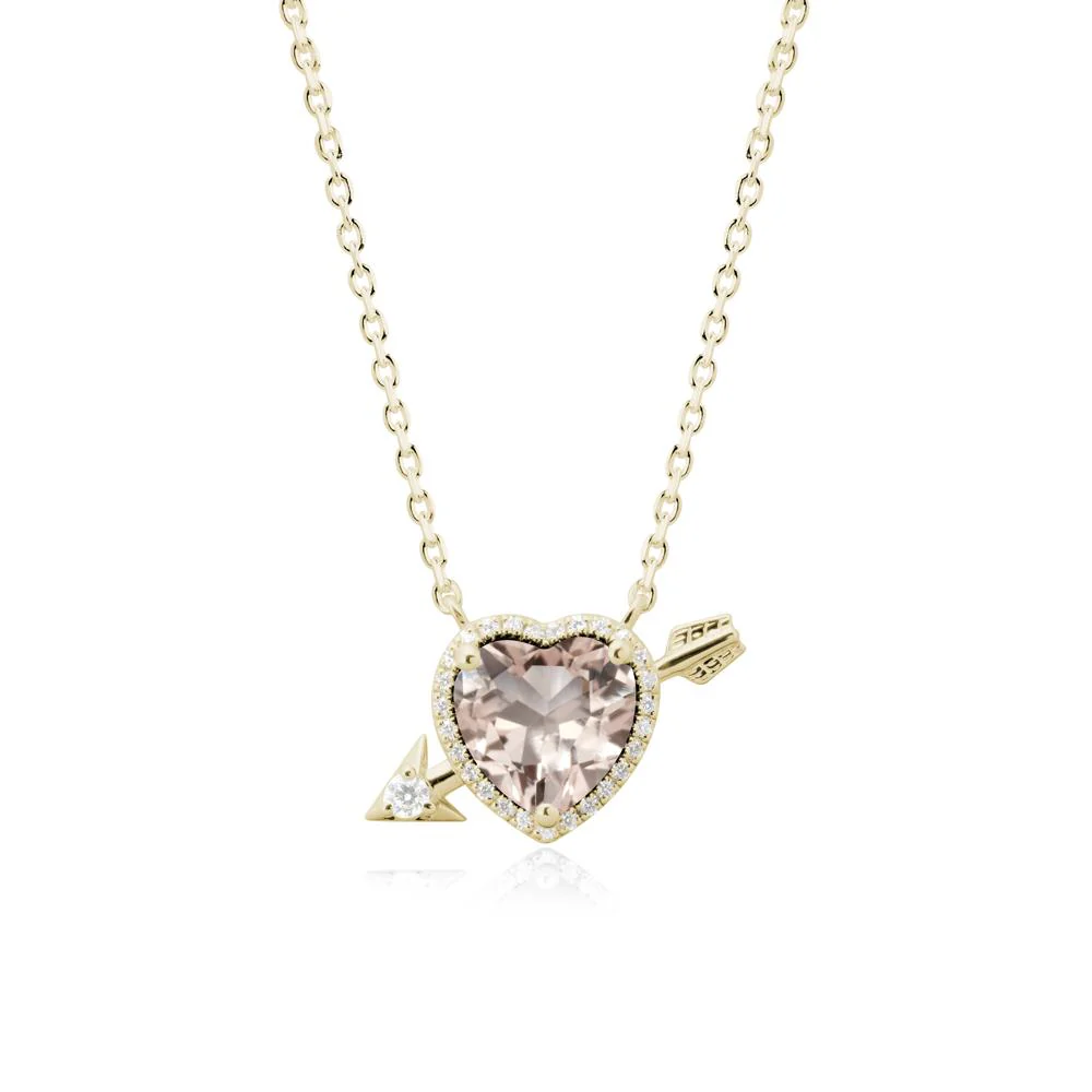 Halo Heart Shaped Morganite Pendant Necklace - Image 4