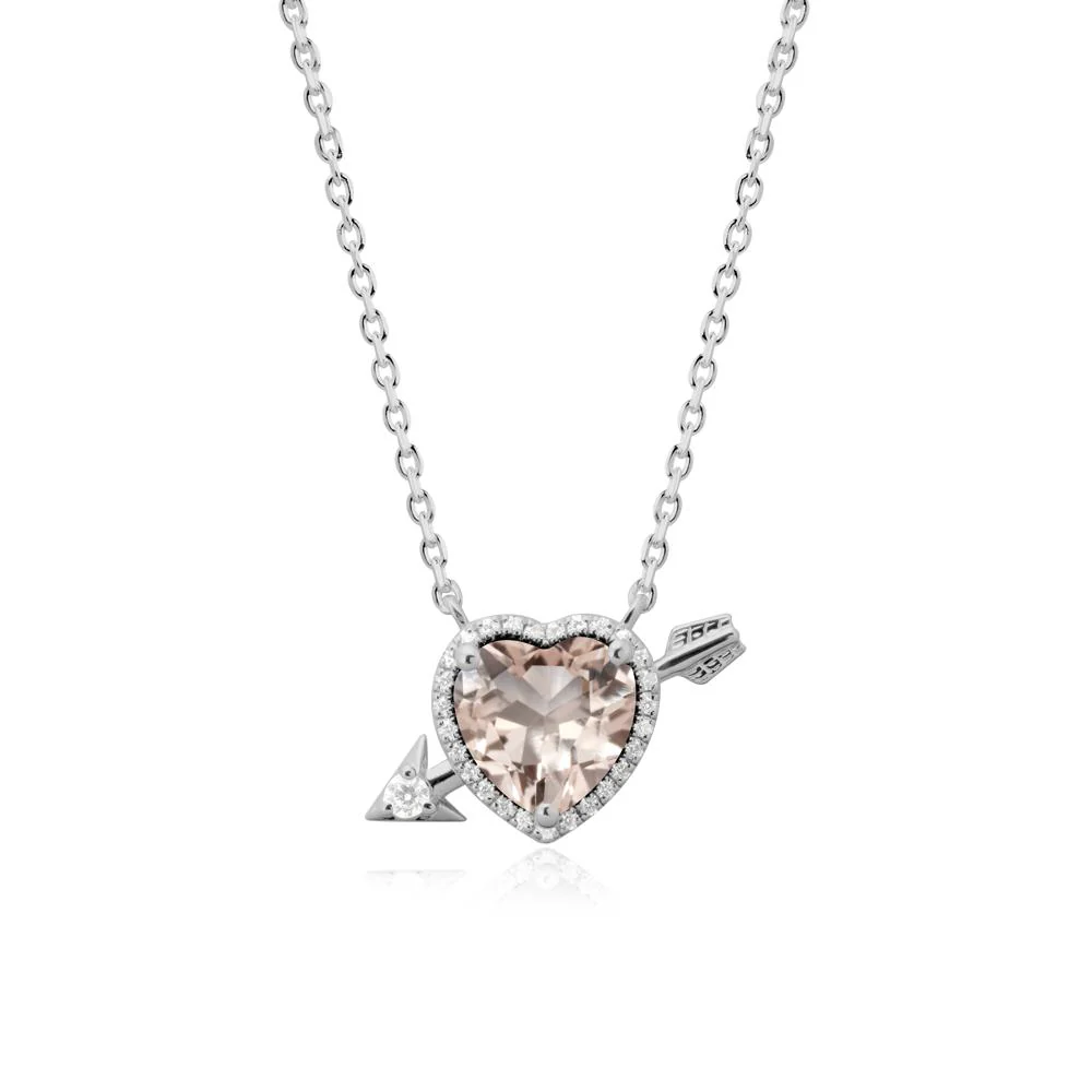 Halo Heart Shaped Morganite Pendant Necklace - Image 9