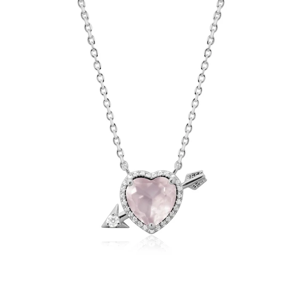 Halo Heart Shaped Rose Quartz Pendant Necklace