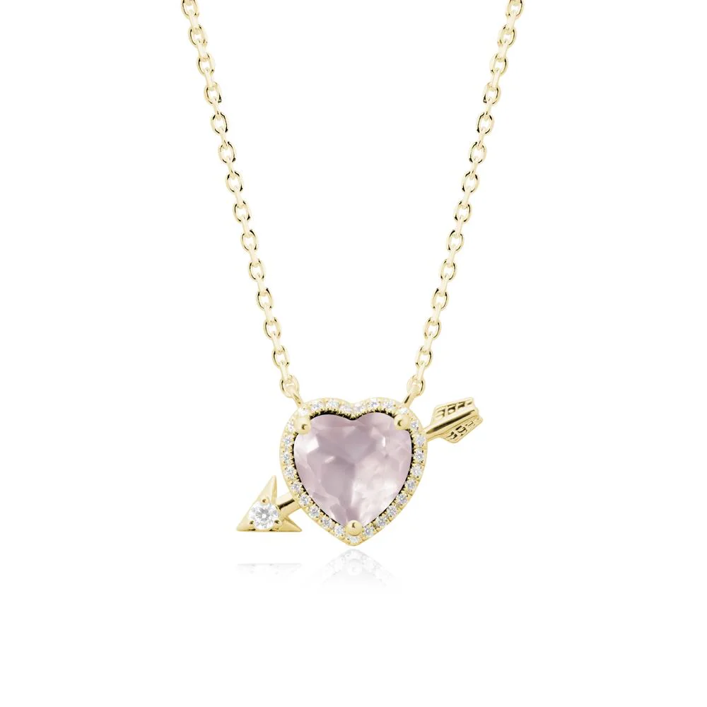 Halo Heart Shaped Rose Quartz Pendant Necklace - Image 7