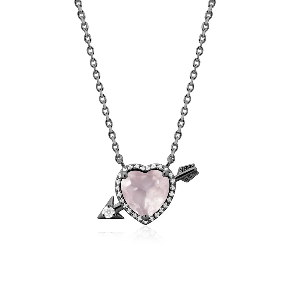 Halo Heart Shaped Rose Quartz Pendant Necklace - Image 8