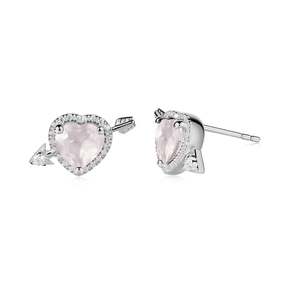 Halo Heart Shaped Rose Quartz Stud Earrings - Image 2