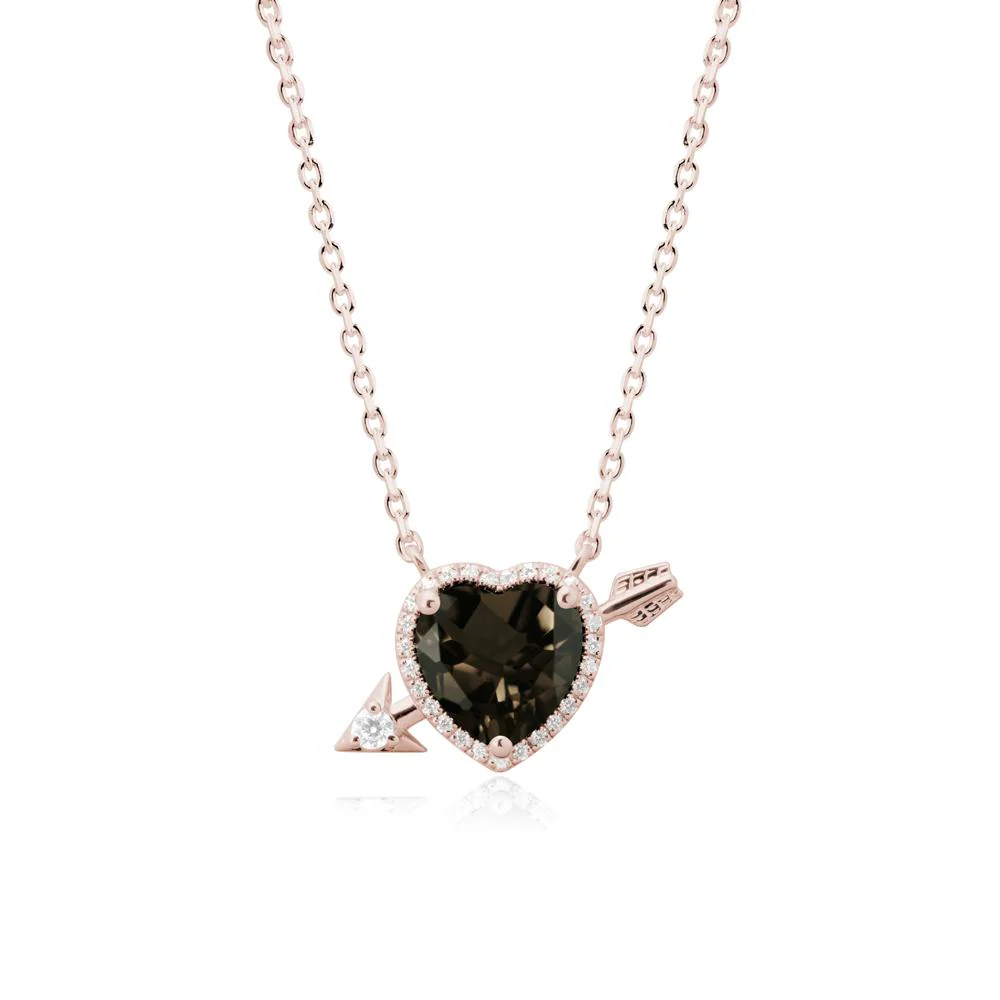 Halo Heart Shaped Smoky Quartz Pendant Necklace - Image 2