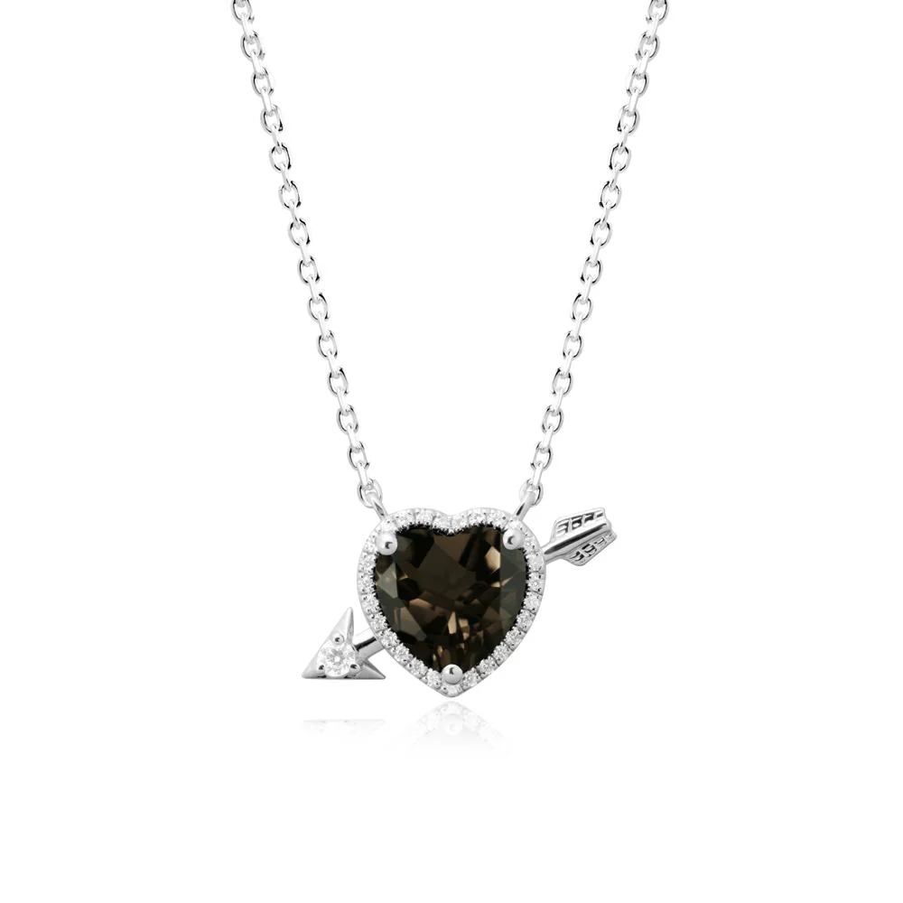 Halo Heart Shaped Smoky Quartz Pendant Necklace - Image 5