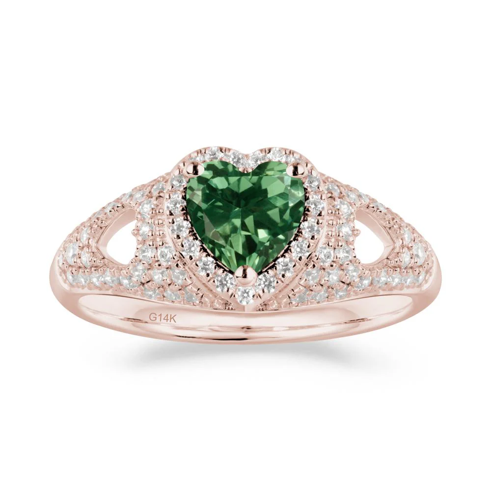 Halo Ring with Heart Shaped Green Sapphire