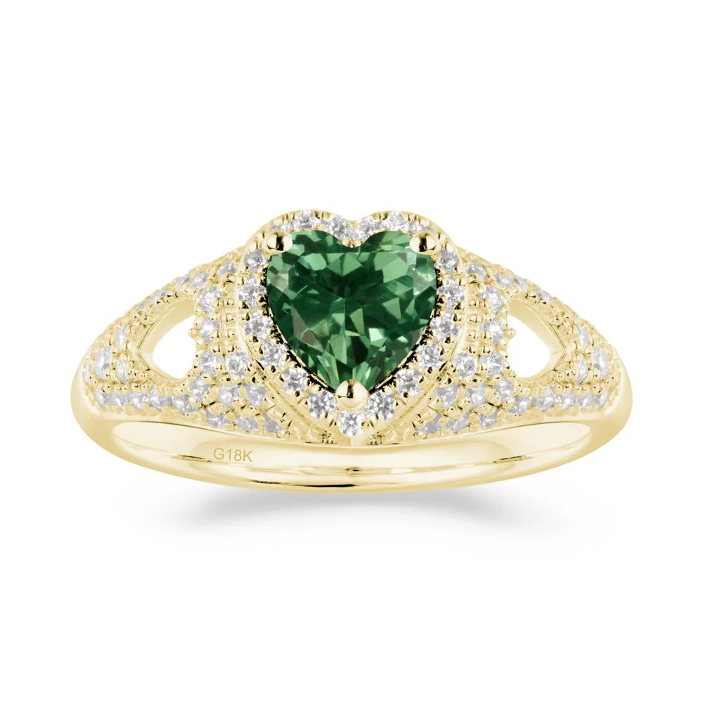 Halo Ring with Heart Shaped Green Sapphire - Image 3