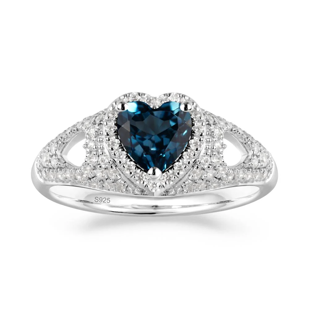 Halo Ring with Heart Shaped London Blue Topaz - Image 3