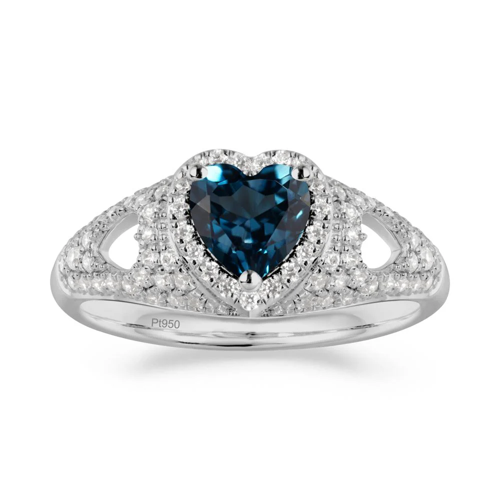 Halo Ring with Heart Shaped London Blue Topaz - Image 4