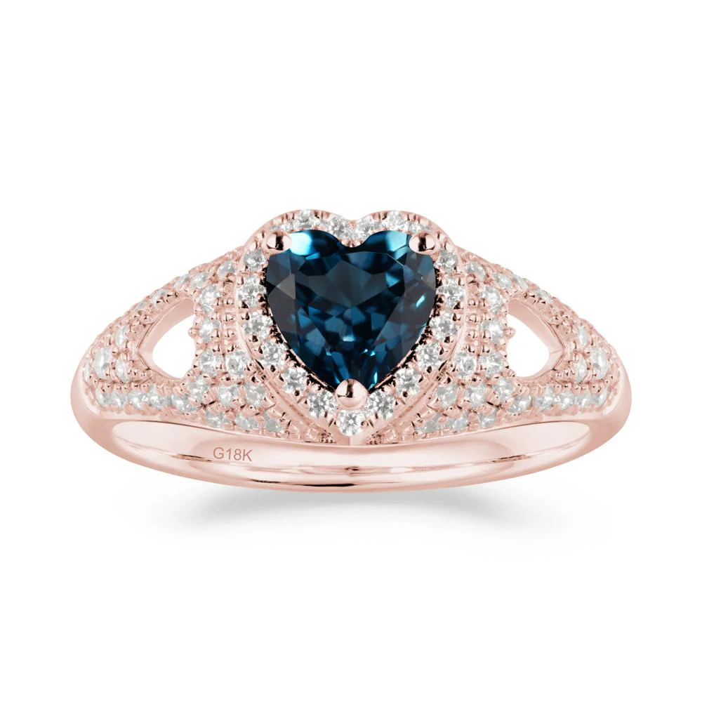 Halo Ring with Heart Shaped London Blue Topaz - Image 6