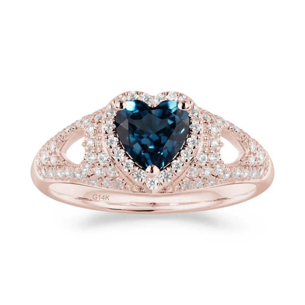 Halo Ring with Heart Shaped London Blue Topaz - Image 8