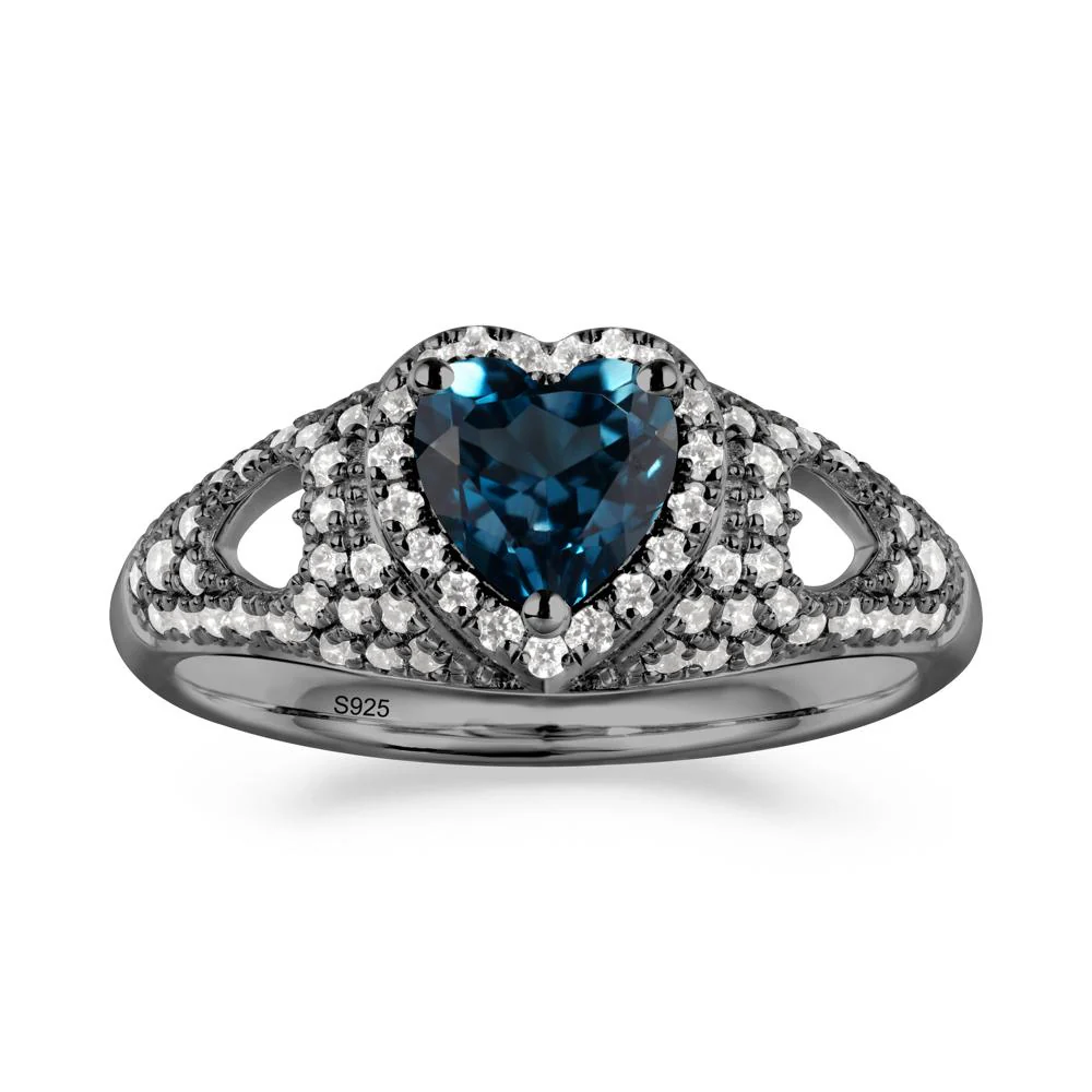 Halo Ring with Heart Shaped London Blue Topaz - Image 9