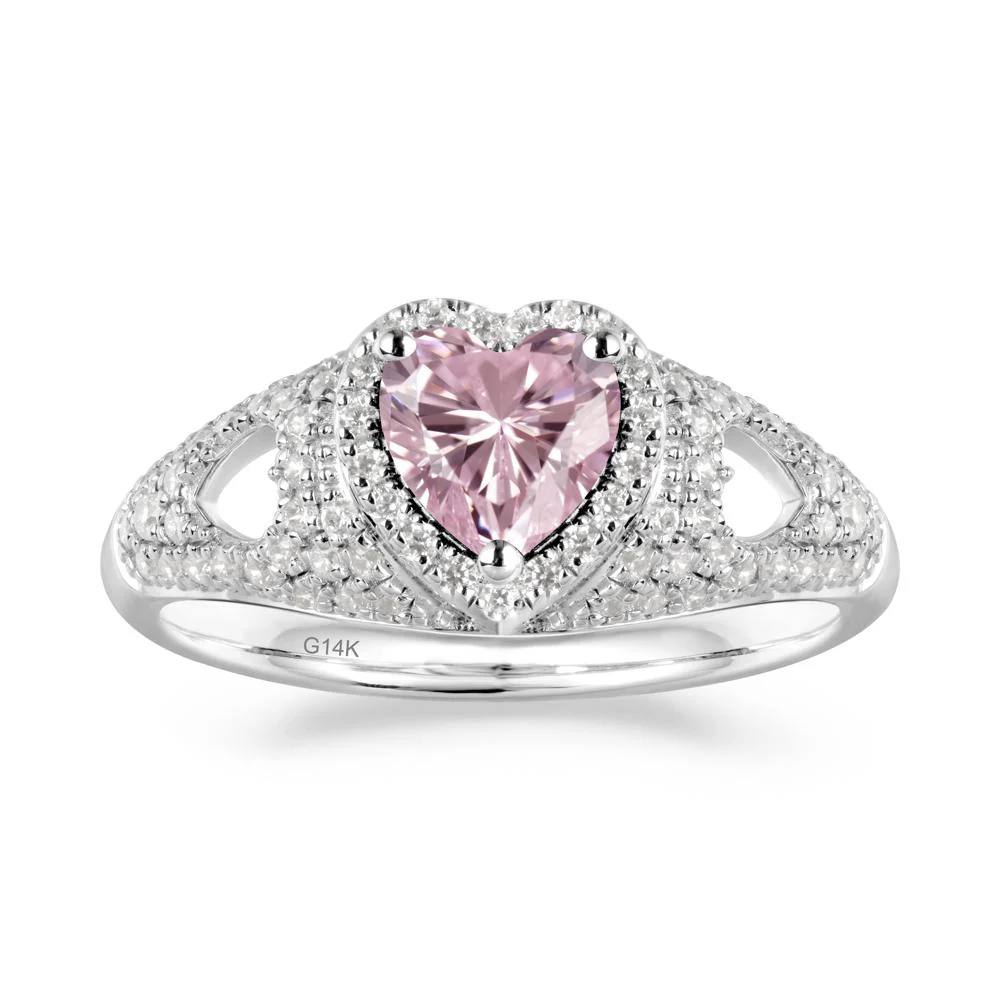 Halo Ring with Heart Shaped Pink Cubic Zirconia - Image 5