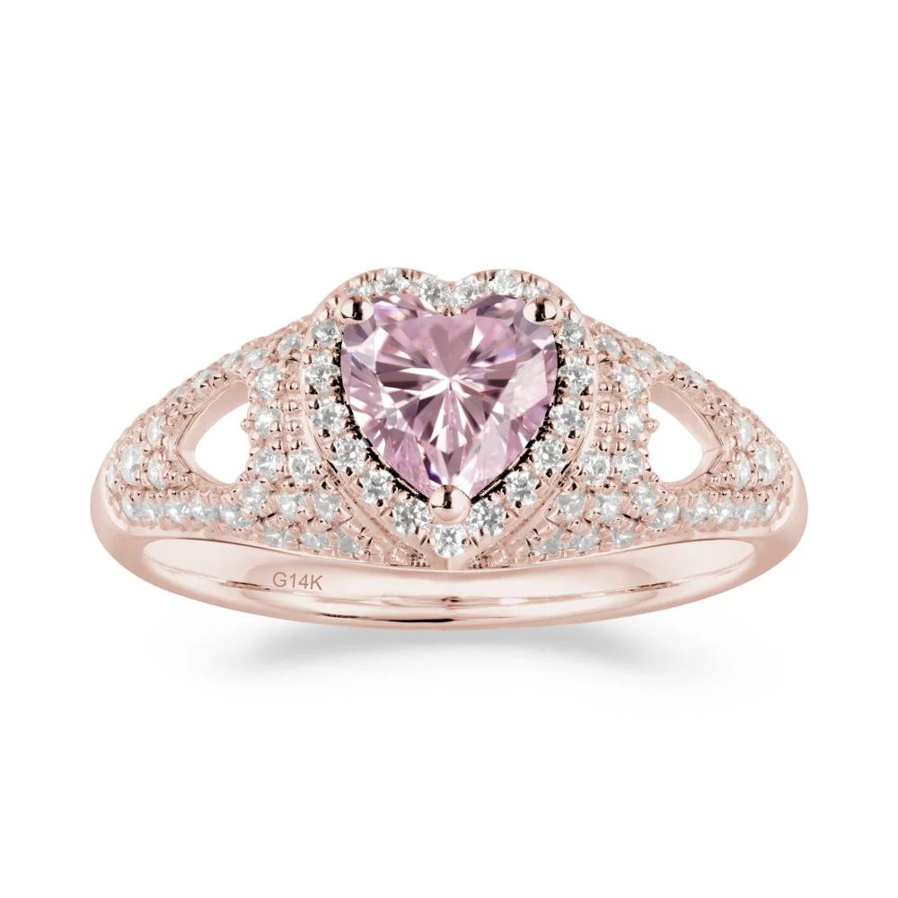 Halo Ring with Heart Shaped Pink Cubic Zirconia - Image 7