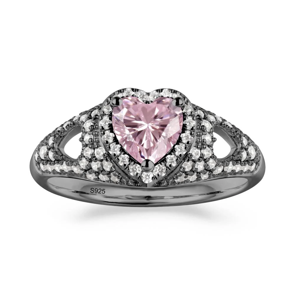 Halo Ring with Heart Shaped Pink Cubic Zirconia - Image 9