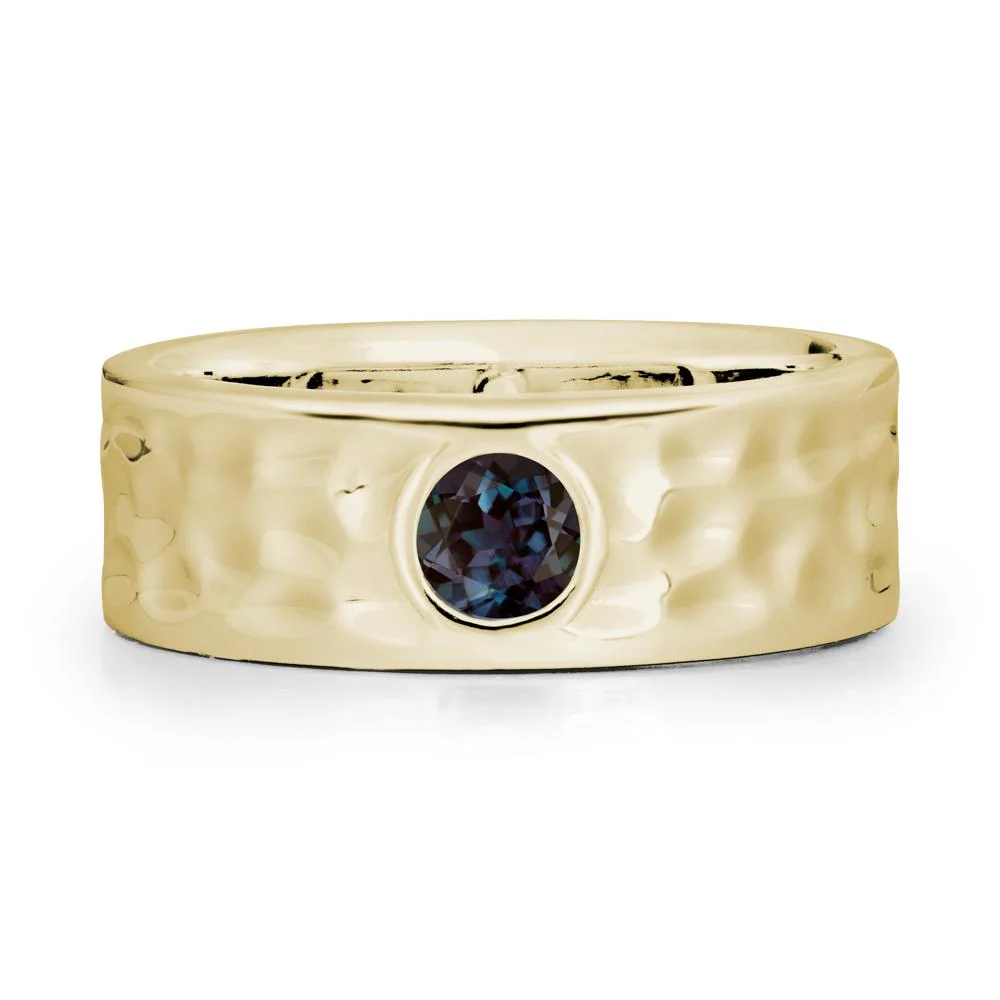 Hammered Wide Band Bezel Alexandrite Ring - Image 3