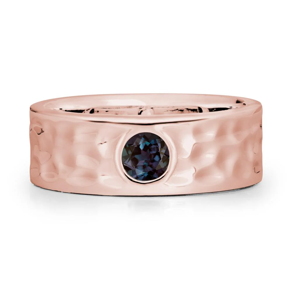Hammered Wide Band Bezel Alexandrite Ring - Image 4