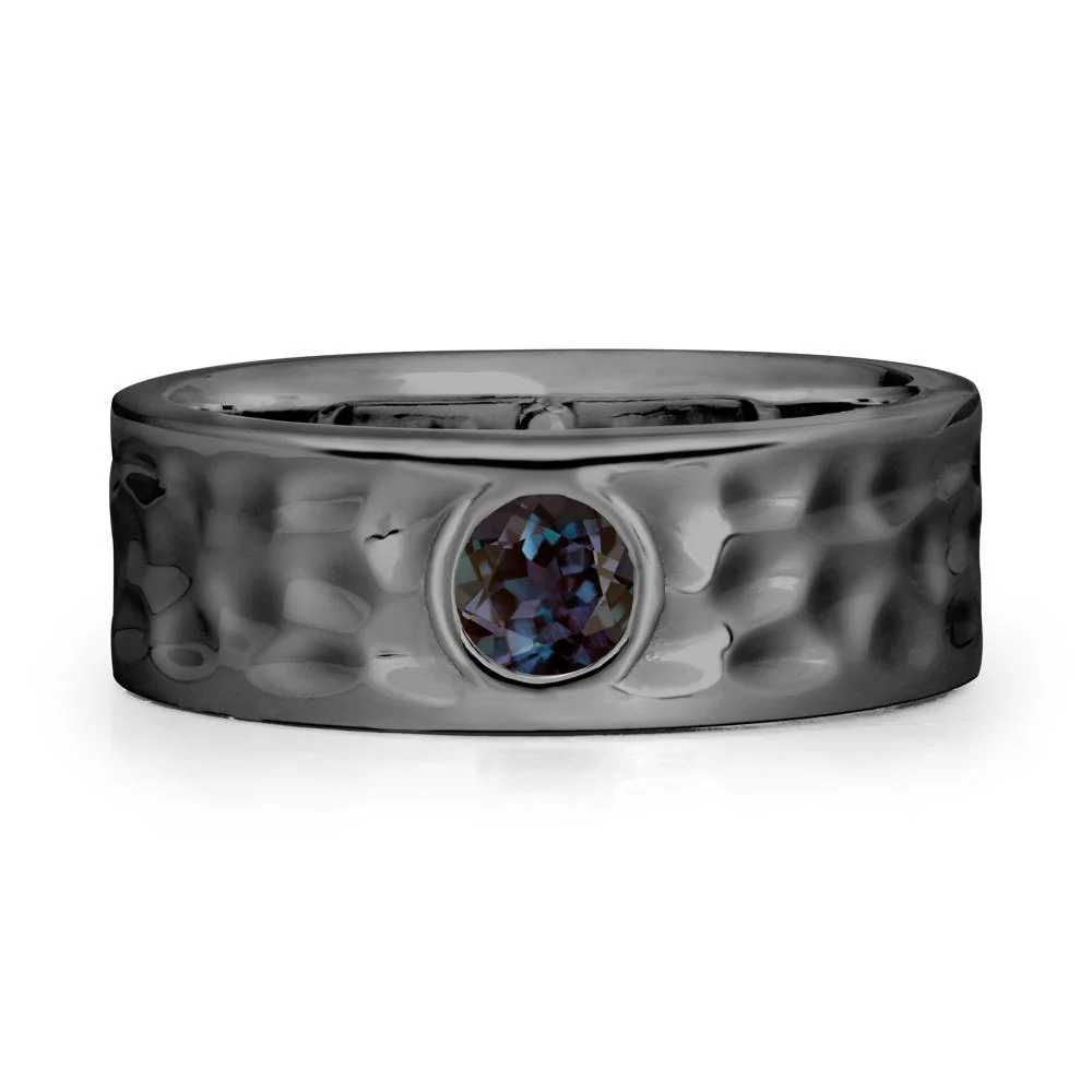 Hammered Wide Band Bezel Alexandrite Ring - Image 7