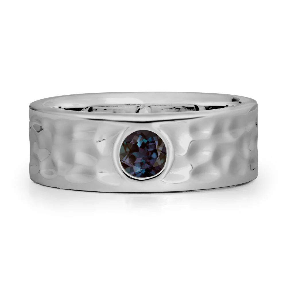 Hammered Wide Band Bezel Alexandrite Ring - Image 8