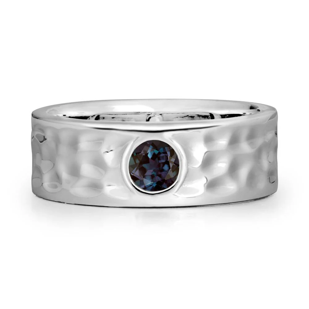 Hammered Wide Band Bezel Alexandrite Ring - Image 9