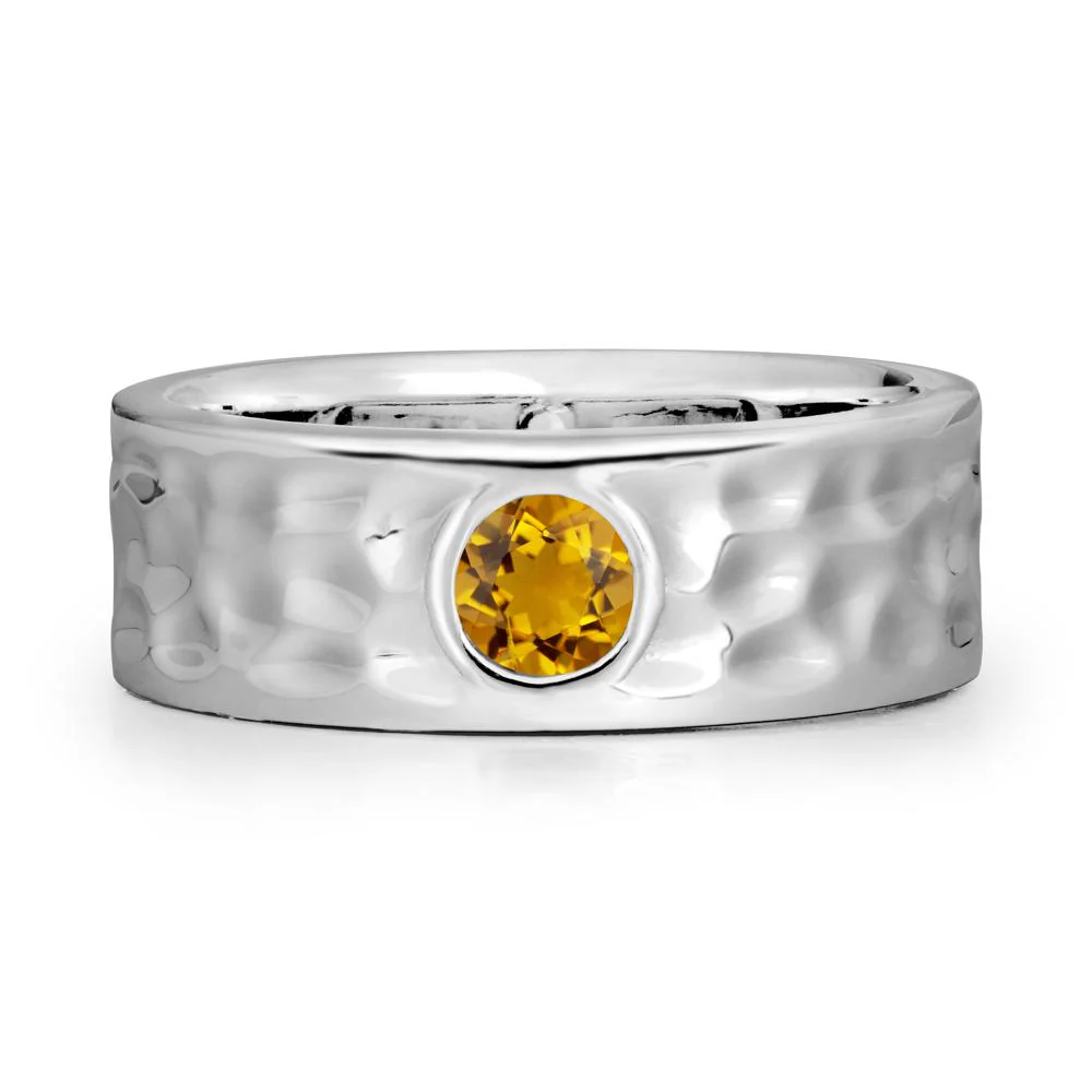 Hammered Wide Band Bezel Citrine Ring