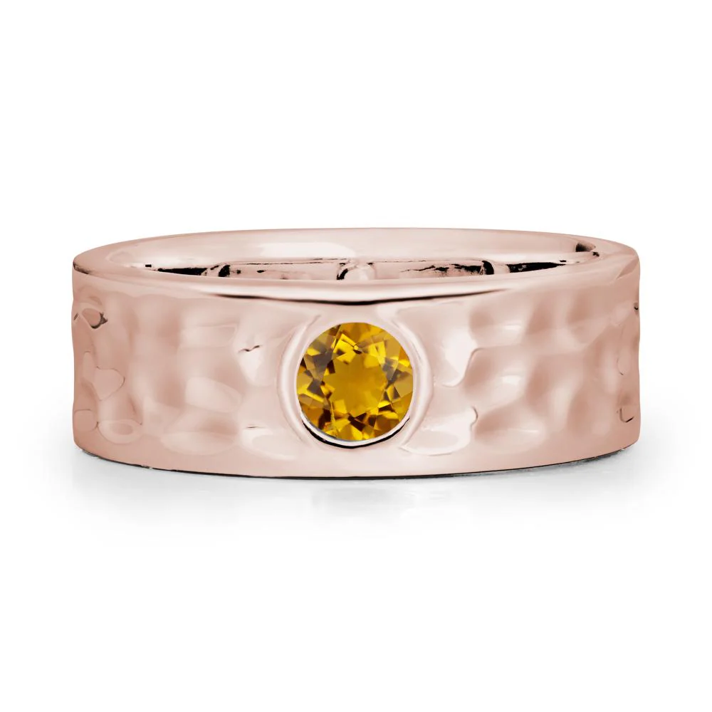 Hammered Wide Band Bezel Citrine Ring - Image 2